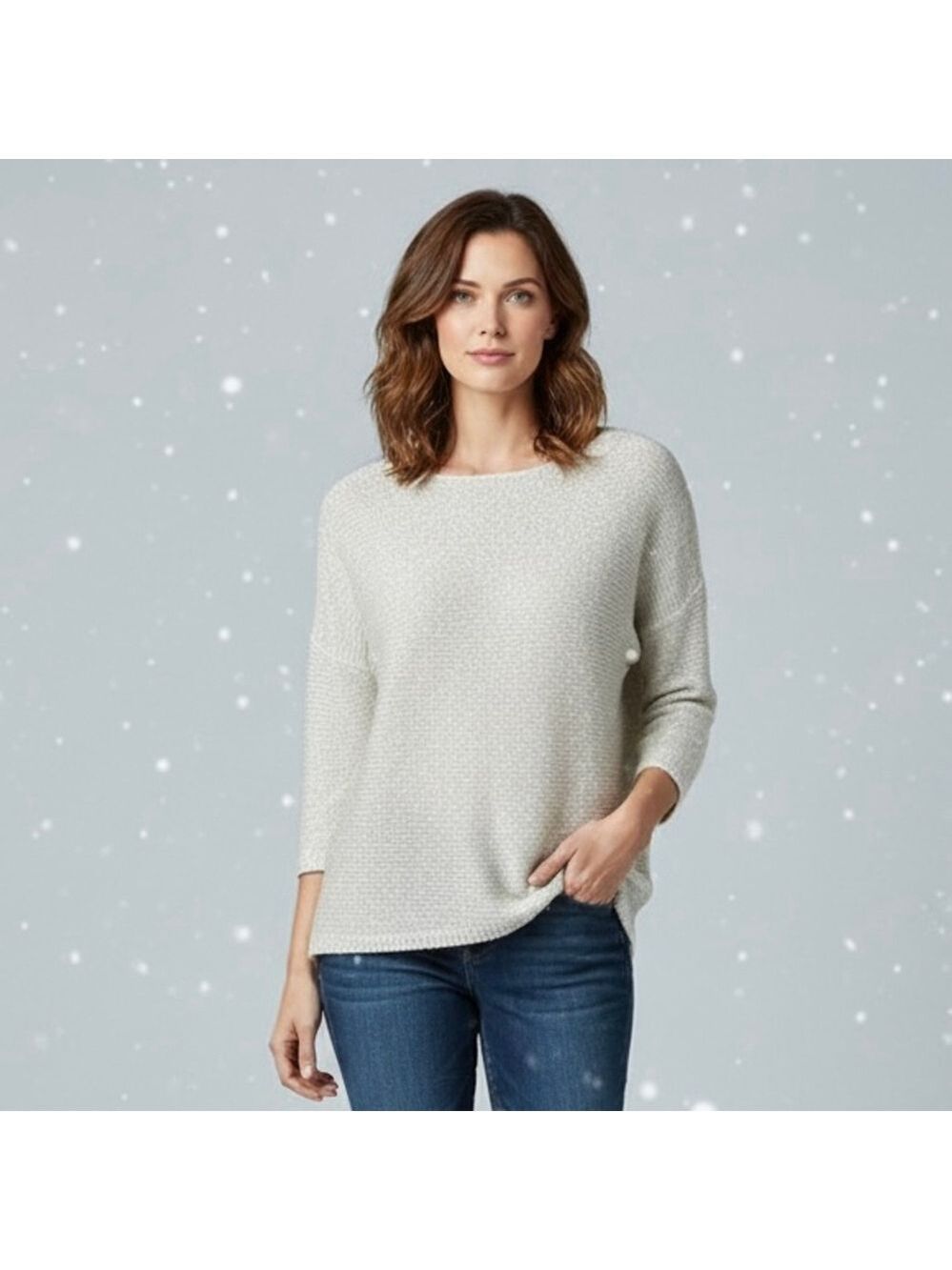 Jennifer Lopez Sweater with metallic thread off white shimmering Sz L
